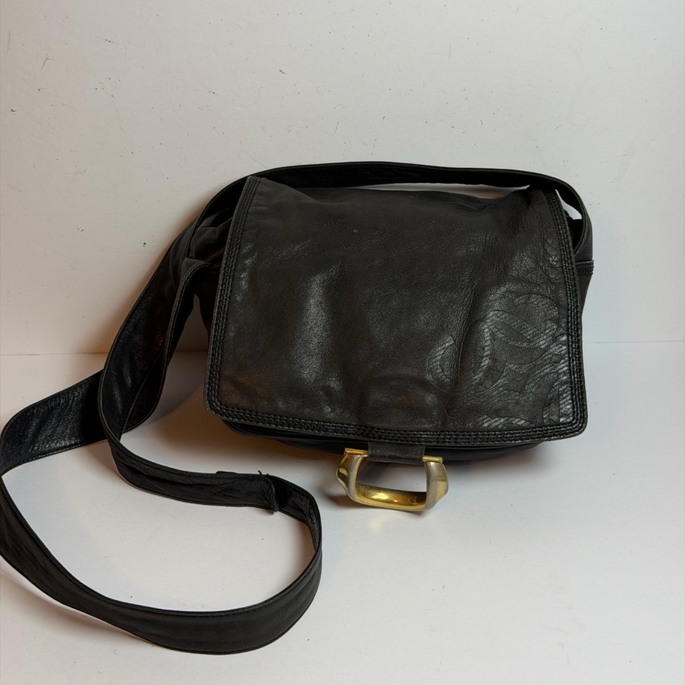 Vintage Loewe Anagram Smooth Black Leather Shoulder Crossbody Bag